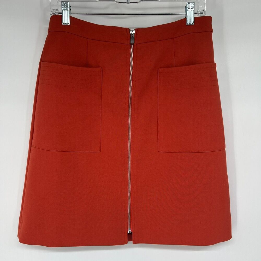 Caroll Paris Skirt Women 40 US 8 Orange Front Pocket Full Zip Lined Knee Length